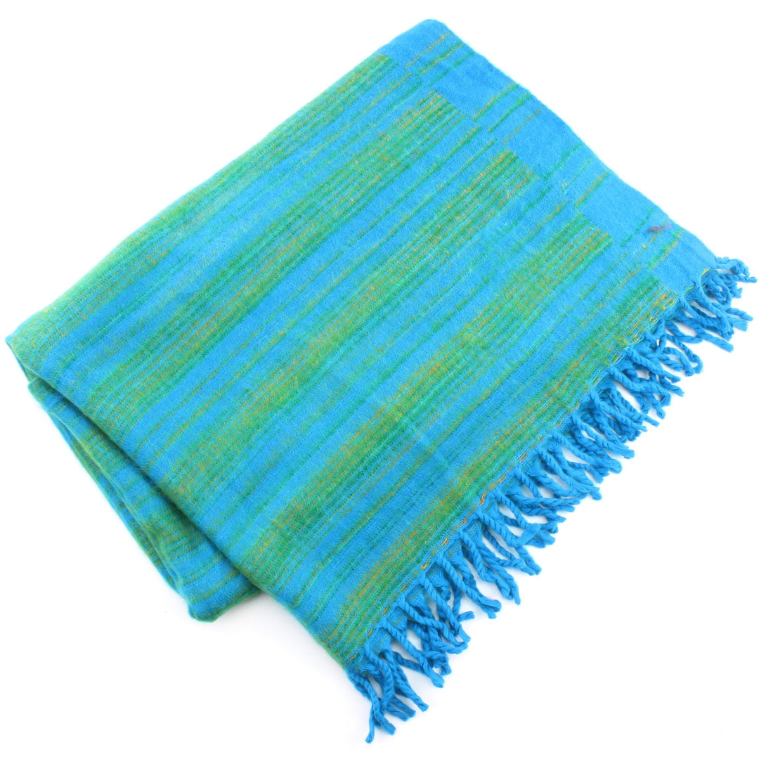 Vegan Wool Shawl Blanket - Stripe - Turquoise Green