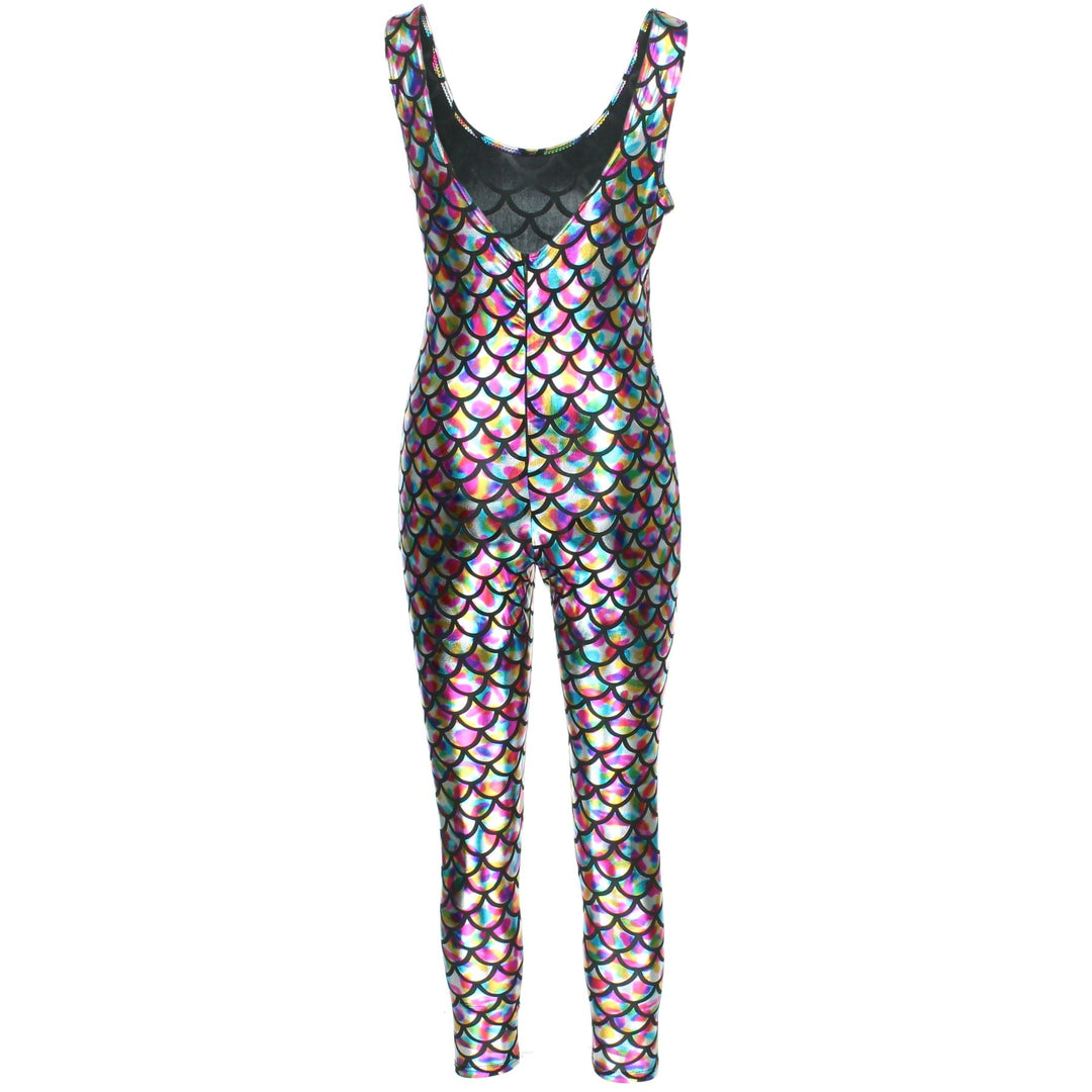 Shiny Mermaid Scale Sleeveless Catsuit - Rainbow