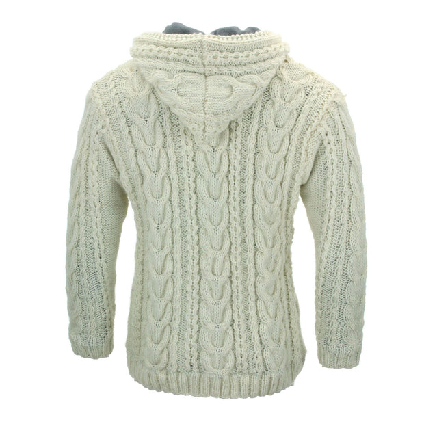 Handmade Wool Cable Knit Hooded Jacket - Cream