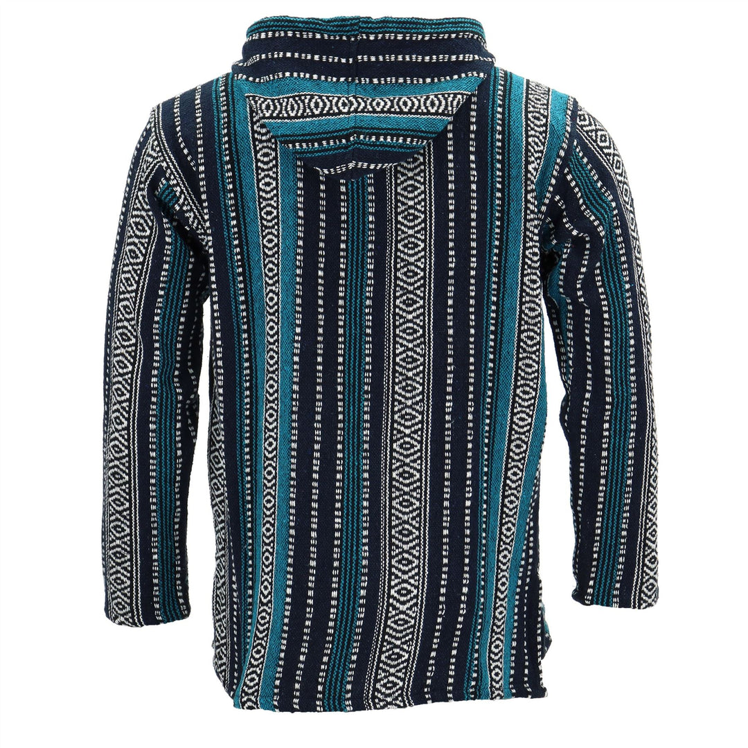 Woven Gheri Cotton Baja Hoodie - Blue