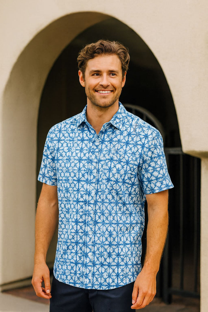 Regular Fit Short Sleeve Shirt - Ocean Tile