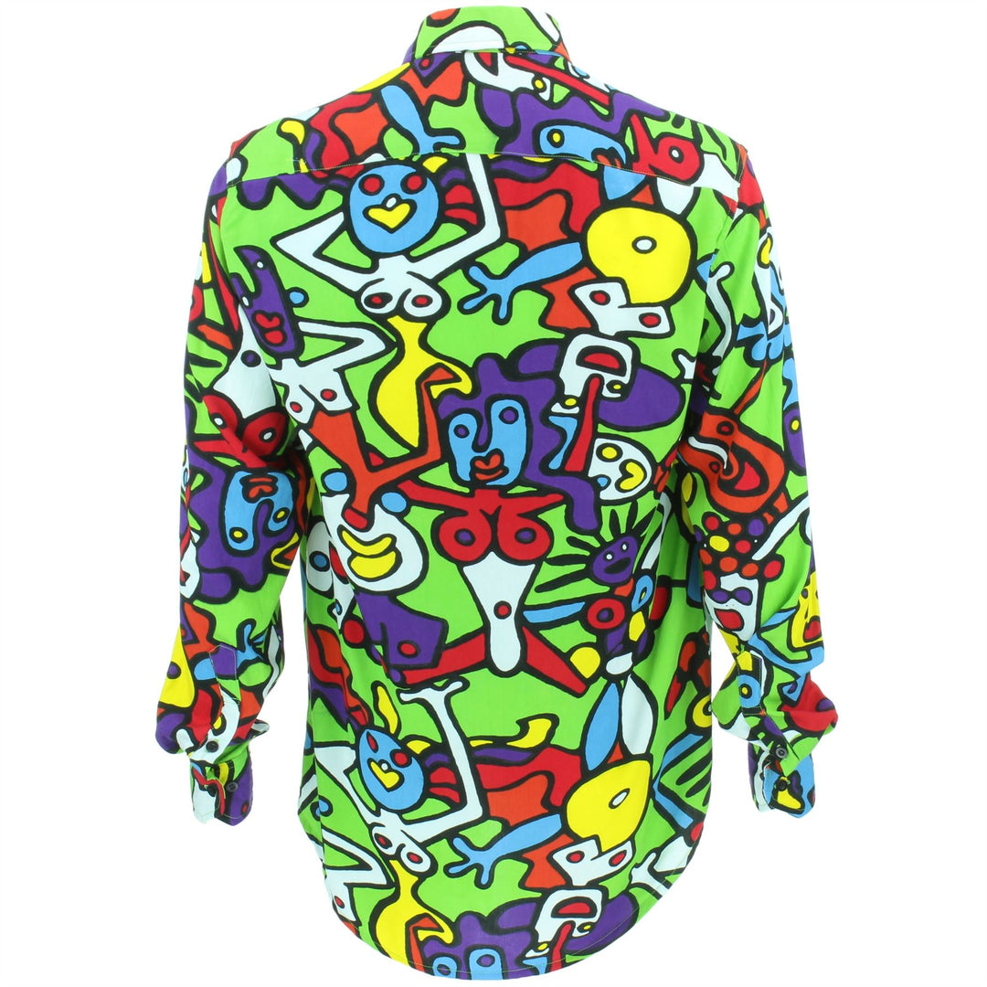 Tailored Fit Long Sleeve Rayon Shirt - Tiffy Print - Green