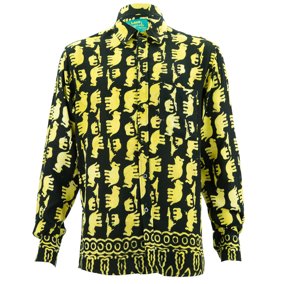 Regular Fit Long Sleeve Shirt - Herd of Elephants - Black