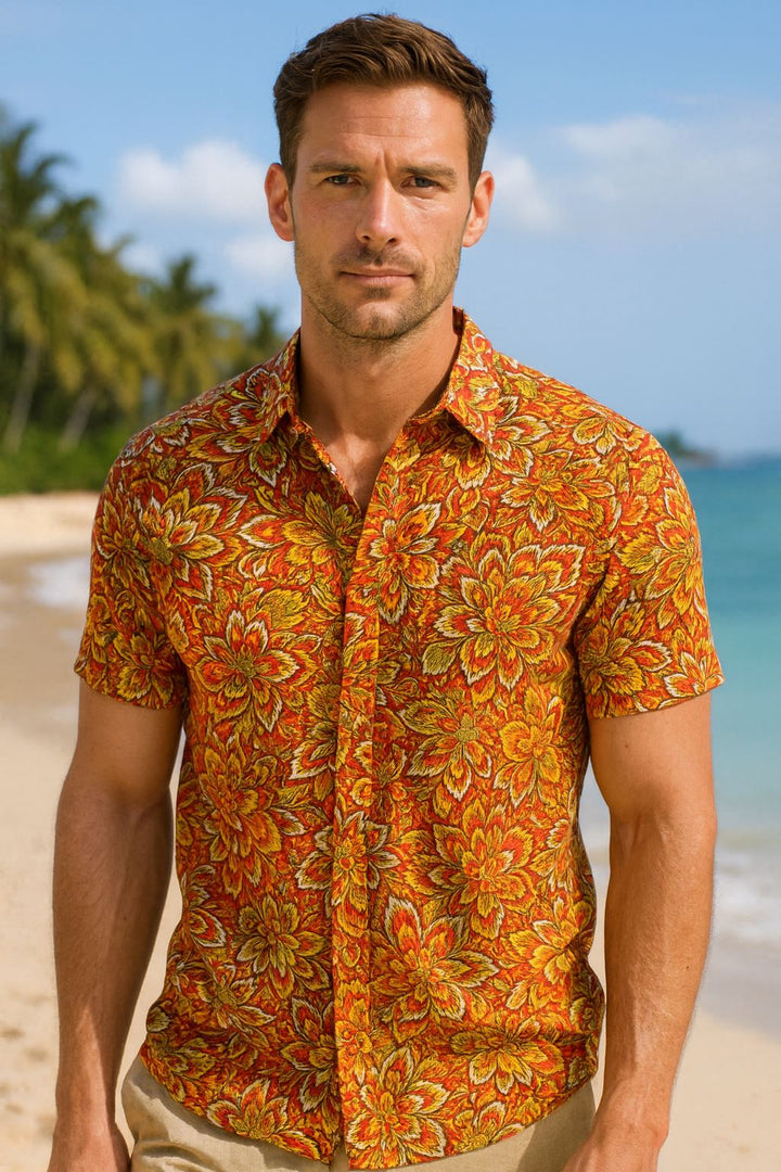 Regular Fit Short Sleeve Shirt - Tropical Flame