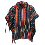 Brushed Cotton Hooded Poncho - Blue Red