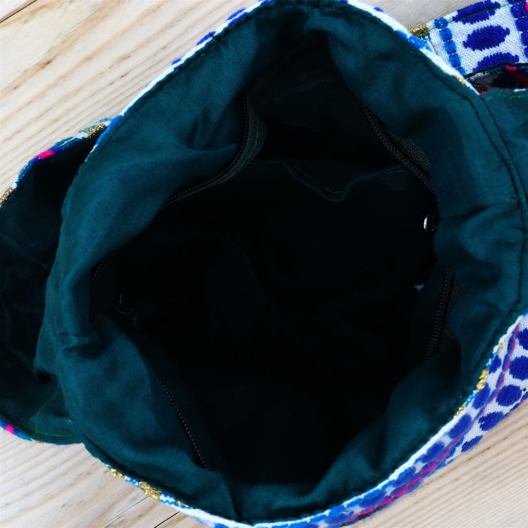 Cotton Canvas Sling Shoulder Bag - Blue Ellipse