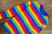 Hand Knitted Wool Jumper - Stripe Bright Rainbow