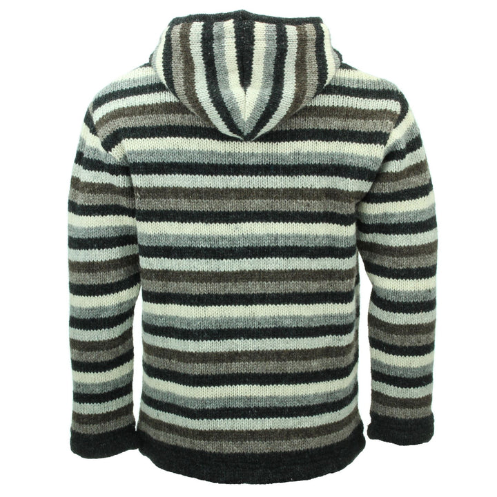 Hand Knitted Wool Hooded Jacket Cardigan - Stripe Natural