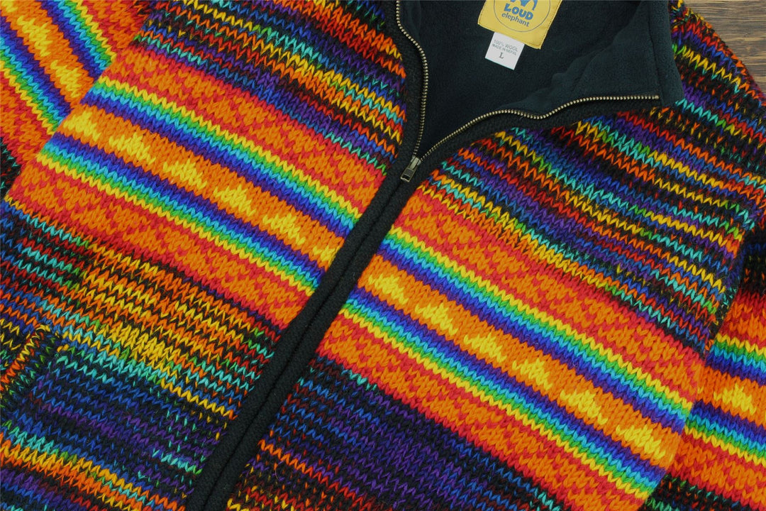 Hand Knitted Wool Jacket Cardigan - SD Black Rainbow Orange