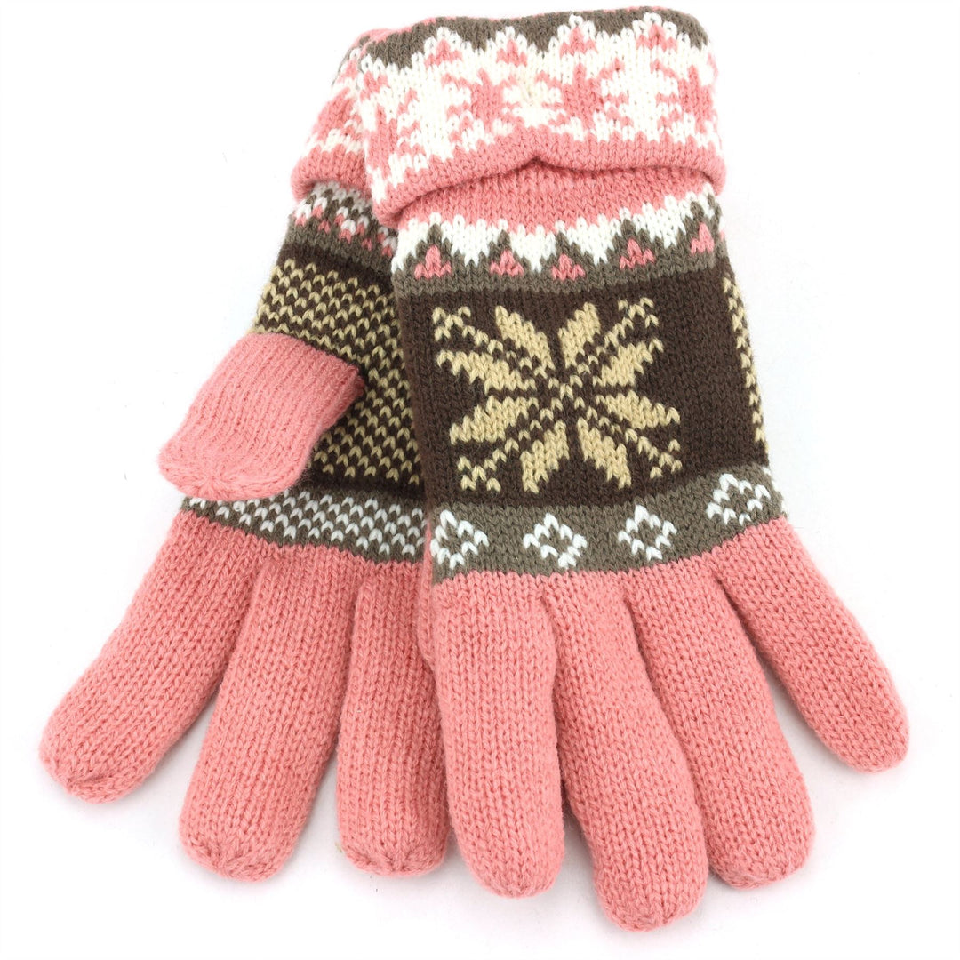 Departure Snowflake 2-Tone Gloves - Pink