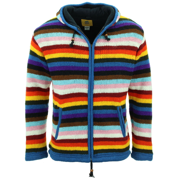 Hand Knitted Wool Hooded Jacket Cardigan - Stripe Progress Rainbow