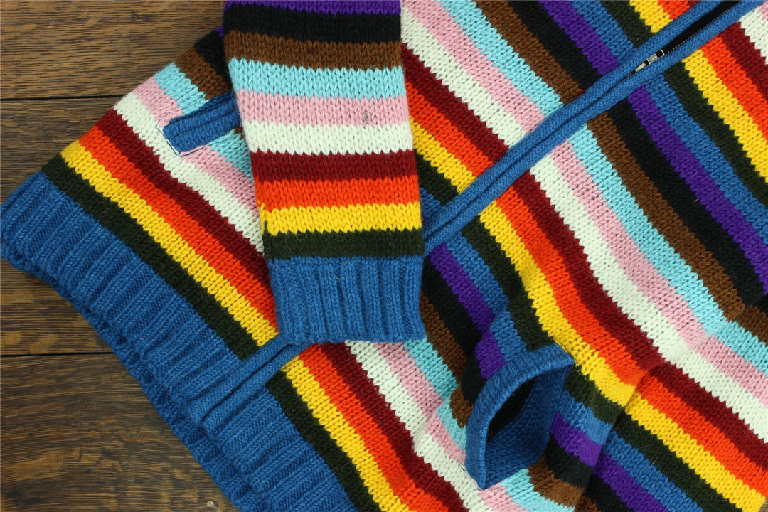 Hand Knitted Wool Jacket Cardigan - Stripe Progress Rainbow