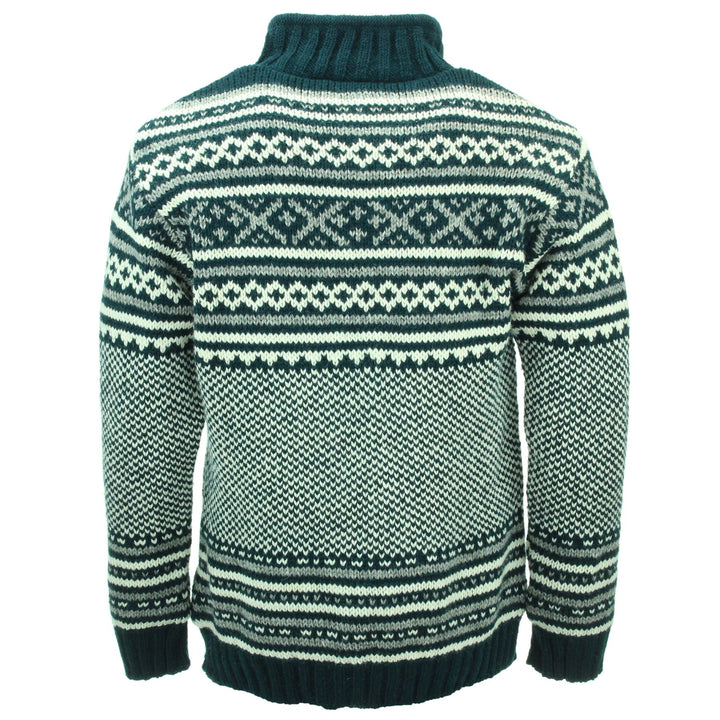 Hand Knitted Wool Jacket Cardigan - Fairisle Teal