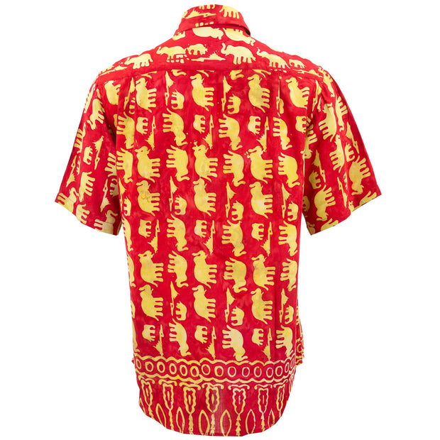 Regular Fit Short Sleeve Shirt - Herd of Elephants - Red