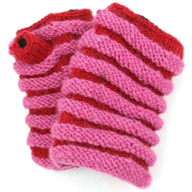 Wool Knit Arm Warmer - Ruched - Pink Red