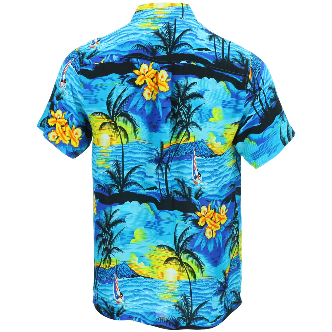 Short Sleeve Hawaiian Shirt - Palm Trees - Blue