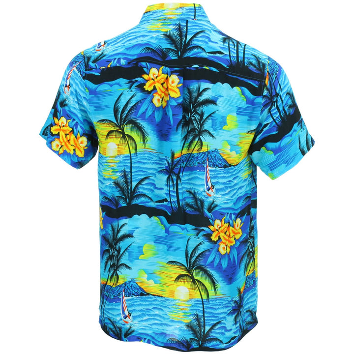 Short Sleeve Hawaiian Shirt - Palm Trees - Blue