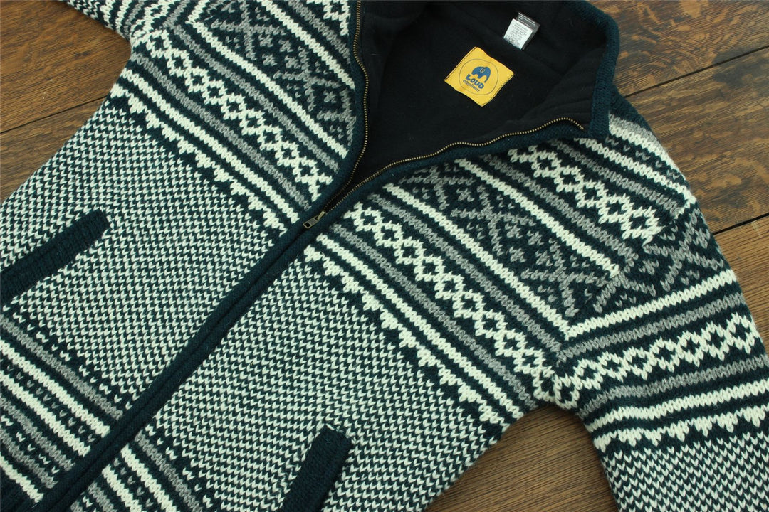 Hand Knitted Wool Jacket Cardigan - Fairisle Teal