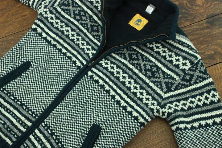 Hand Knitted Wool Jacket Cardigan - Fairisle Teal