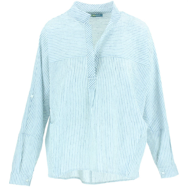 Woven Blouse Shirt - White Blue Stripe