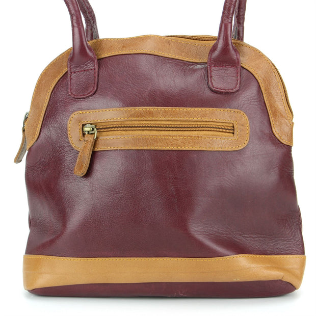 Real Leather Shopper Tote Bag Handbag - Red & Brown