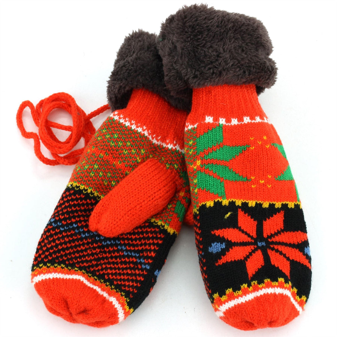 Thick Lining Snowflake Mittens - Orange