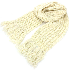Chunky Wool Knit Scarf - Plain - White