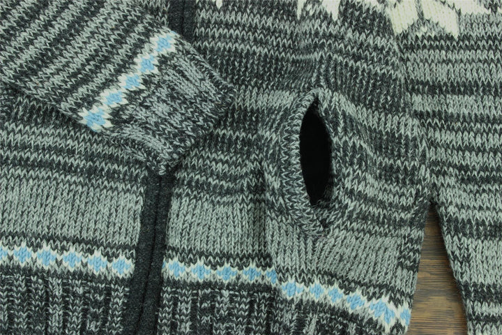 Hand Knitted Wool Jacket Cardigan - Fairisle Grey