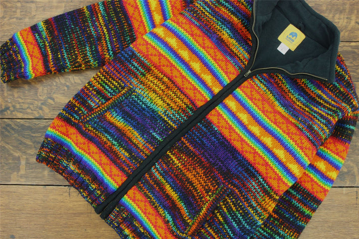 Hand Knitted Wool Jacket Cardigan - SD Black Rainbow Orange