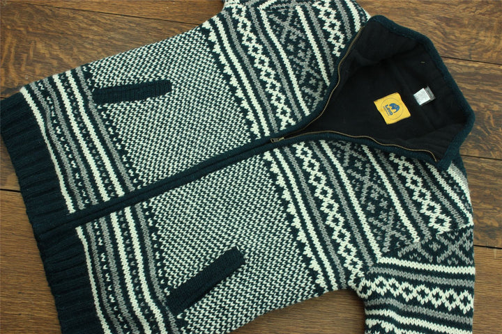 Hand Knitted Wool Jacket Cardigan - Fairisle Teal