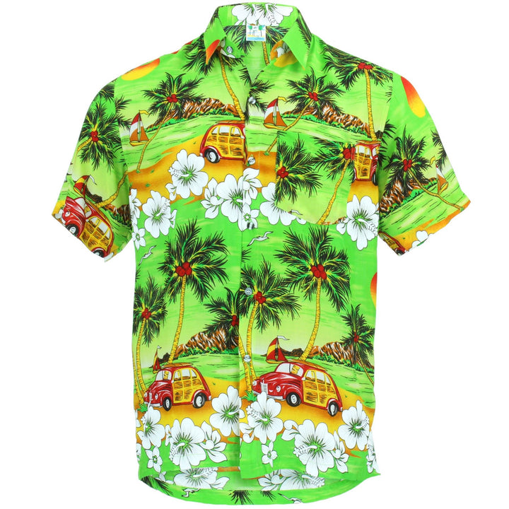 Short Sleeve Hawaiian Shirt - Sunset Camper - Green