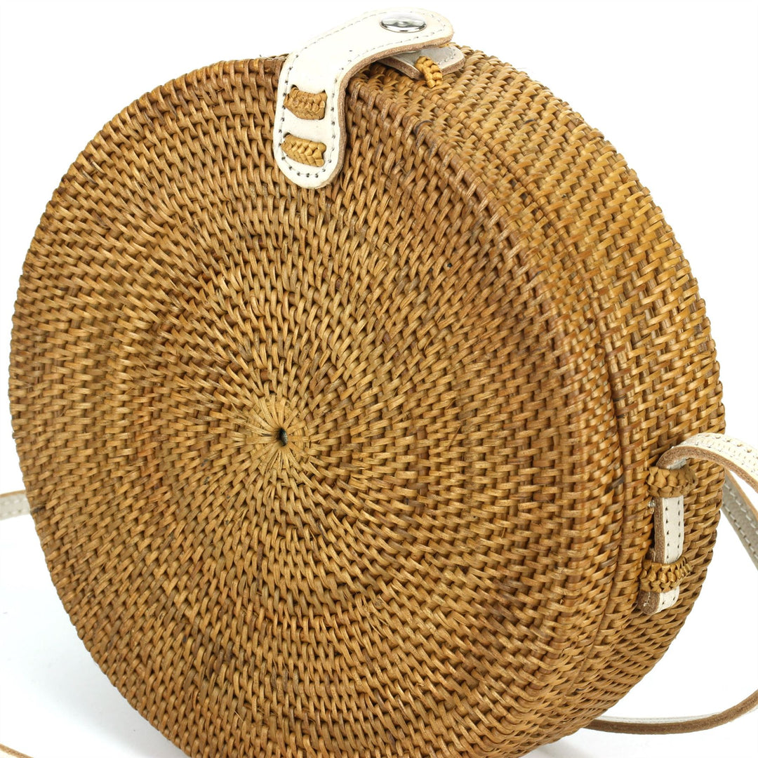 Loud Elephant Handwoven Round Rattan Bag - White Snap