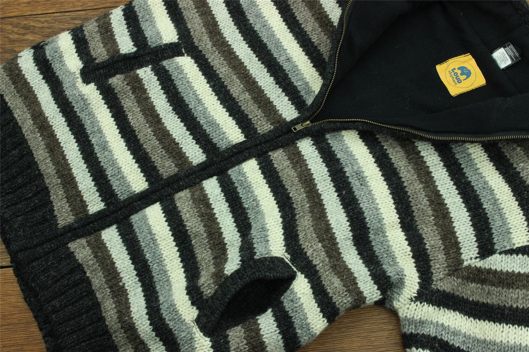 Hand Knitted Wool Jacket Cardigan - Stripe Natural