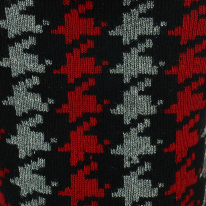 Wool Knit Hooded Cardigan Jacket - Red Houndstooth