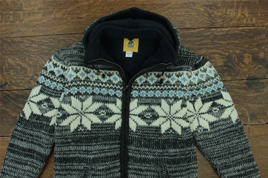 Hand Knitted Wool Hooded Jacket Cardigan - Fairisle Grey