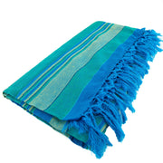 Large Cotton Stripe Blanket With Tassel Edging - Teal