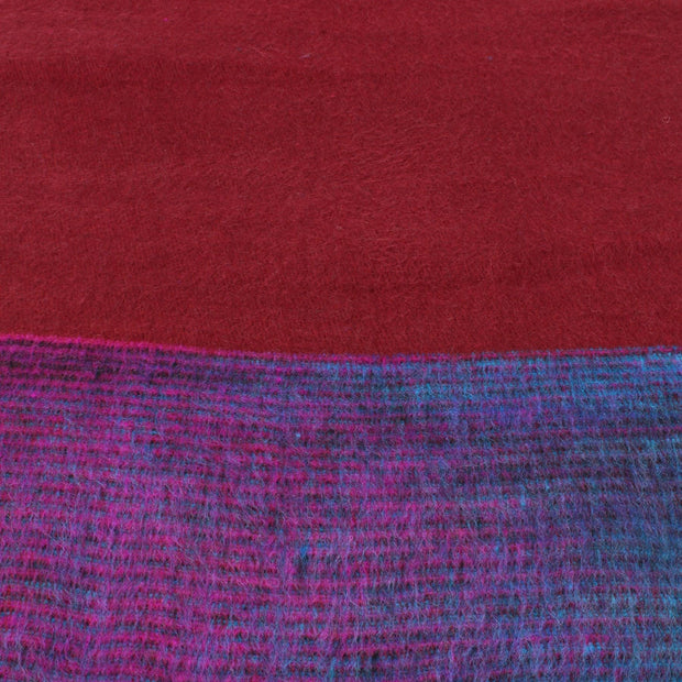 Tibetan Wool Blend Shawl Blanket - Red with Purple Reverse