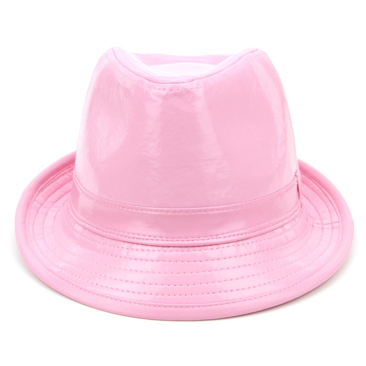 Shiny PU leather trilby hat - Pink