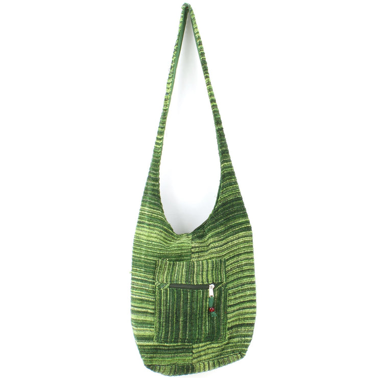 Striped Chenille Sling Shoulder Bag - Green