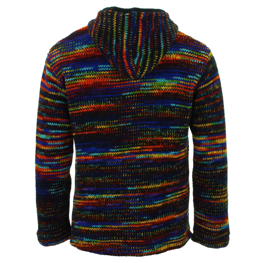 Hand Knitted Wool Hooded Jacket Cardigan - SD Black Rainbow
