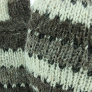 Chunky Wool Knit Fingerless Shooter Gloves - Stripe - Oatmeal & Grey