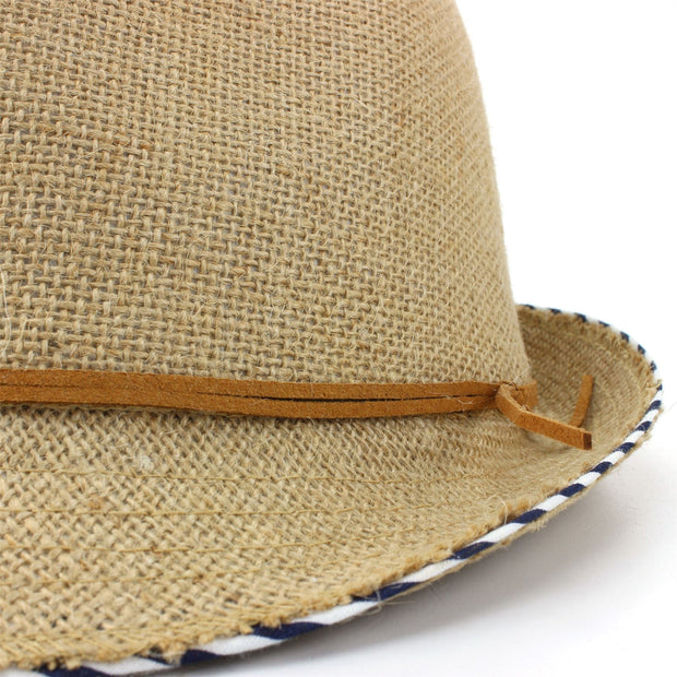 Hessian Cotton Trilby Fedora Hat with Leather Band - Brown
