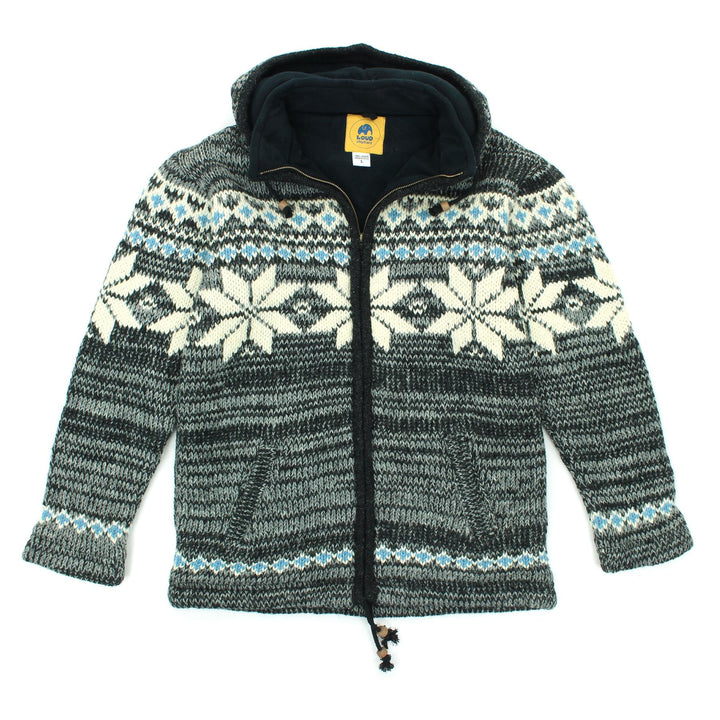 Hand Knitted Wool Hooded Jacket Cardigan - Fairisle Grey