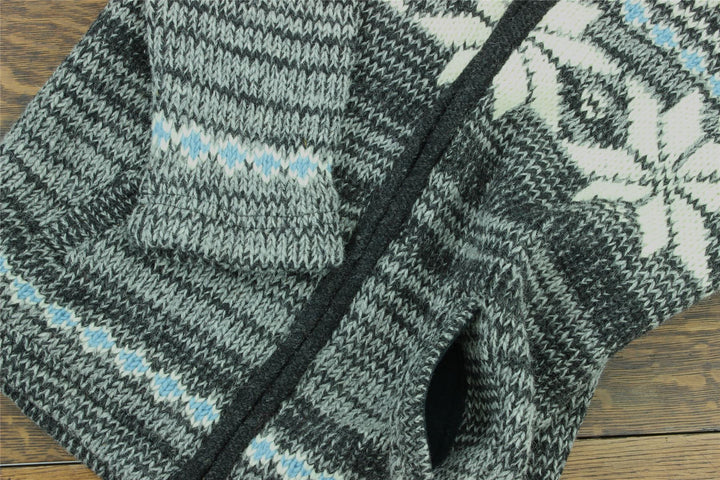 Hand Knitted Wool Hooded Jacket Cardigan - Fairisle Grey