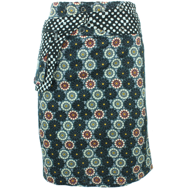 Reversible Popper Wrap Knee Length Skirt - Kaleidoscope / Mono Dots