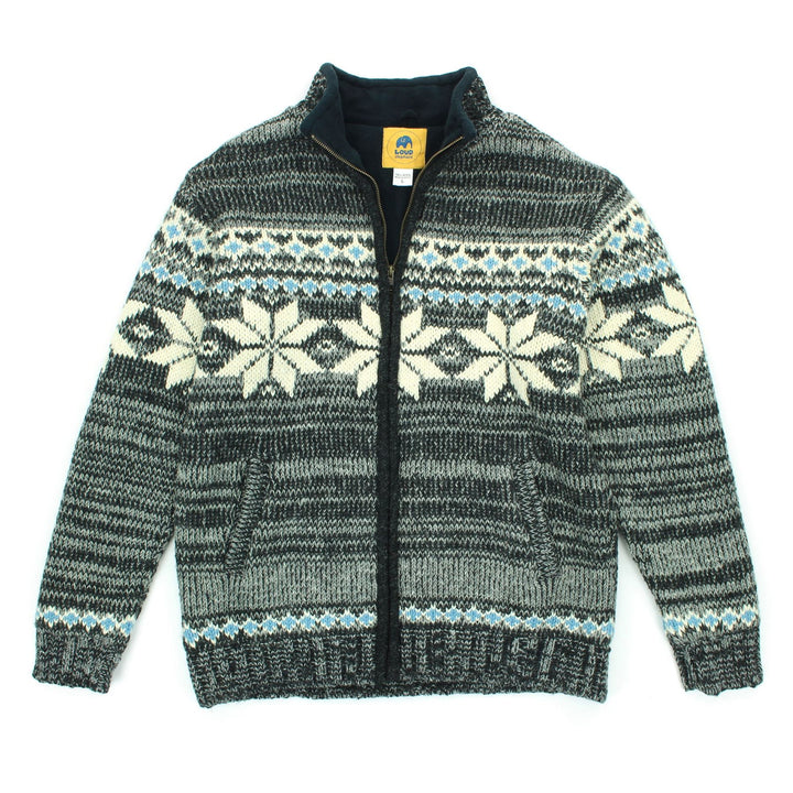 Hand Knitted Wool Jacket Cardigan - Fairisle Grey