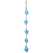 Hanging Mobile Decoration String of Hearts - Blue - Brown String