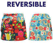 Reversible Popper Wrap Mini Skirt - Abstract Floral / Swirls & Spheres