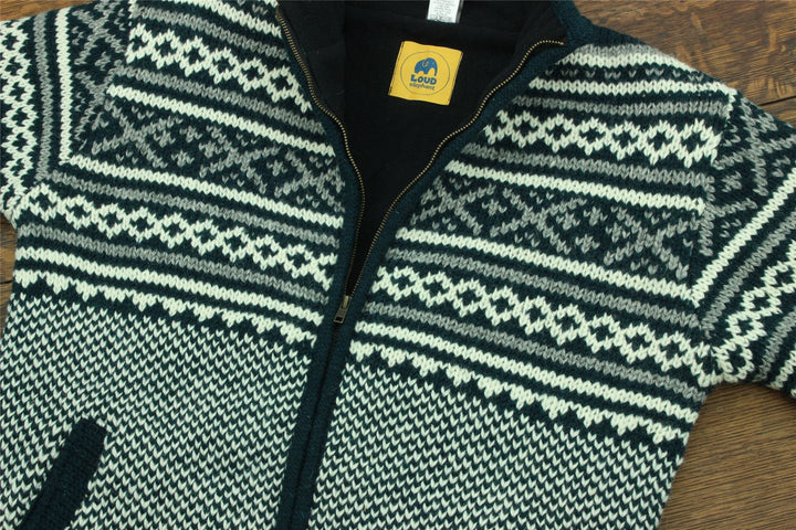 Hand Knitted Wool Jacket Cardigan - Fairisle Teal