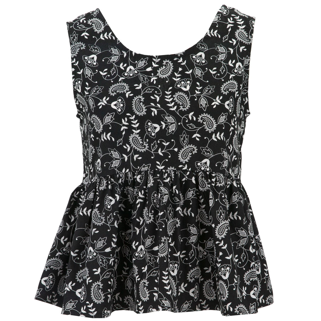 Ruched Box Top - Black Paisley Flower
